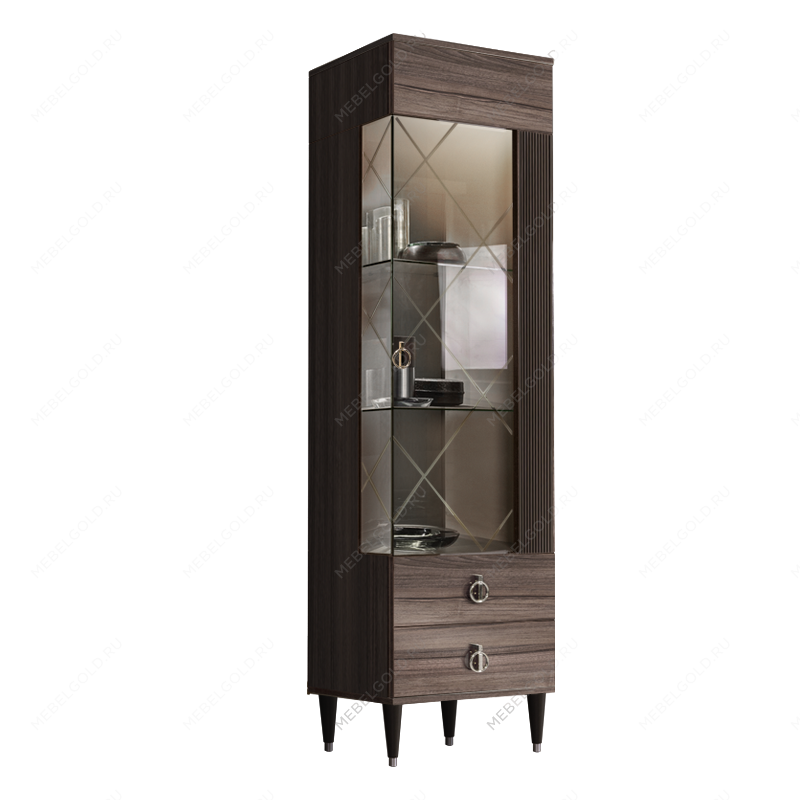 Витрина 1-ств. Римини СОЛО (Орех империя/Серебро) (Правая) РМВ1-1С(s)