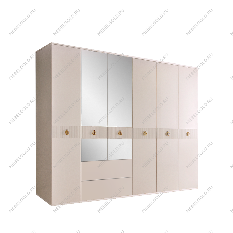 Шкаф 6-ти дверный с зеркалом, с ящиками Римини СОЛО (Бежевый/Золото) РМШ1/61(s)