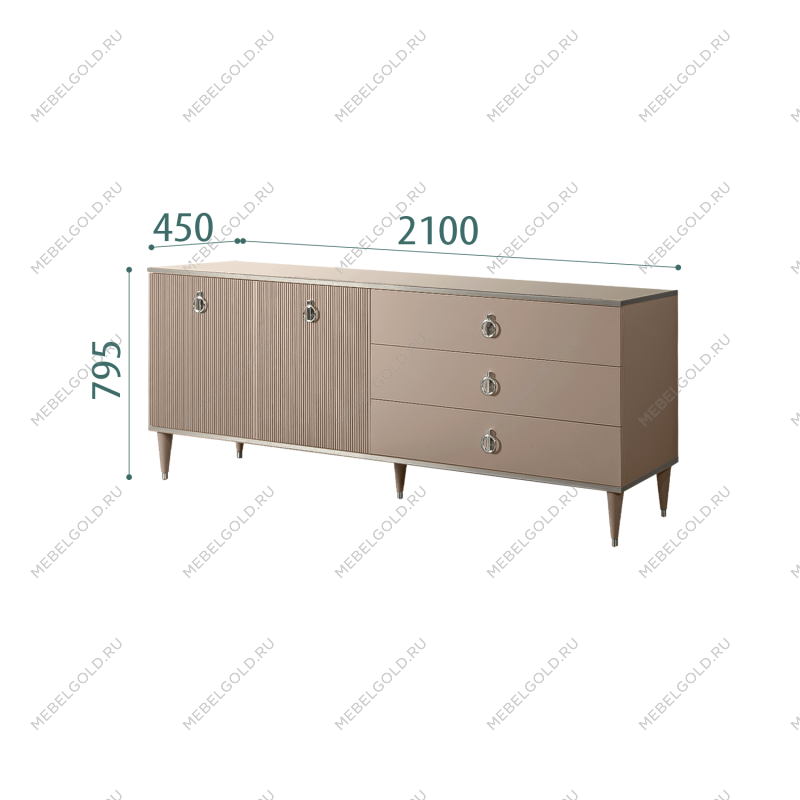 Комод для гостиной 2.1м Римини СОЛО (Мокка/Серебро) РМКМ-5(s)