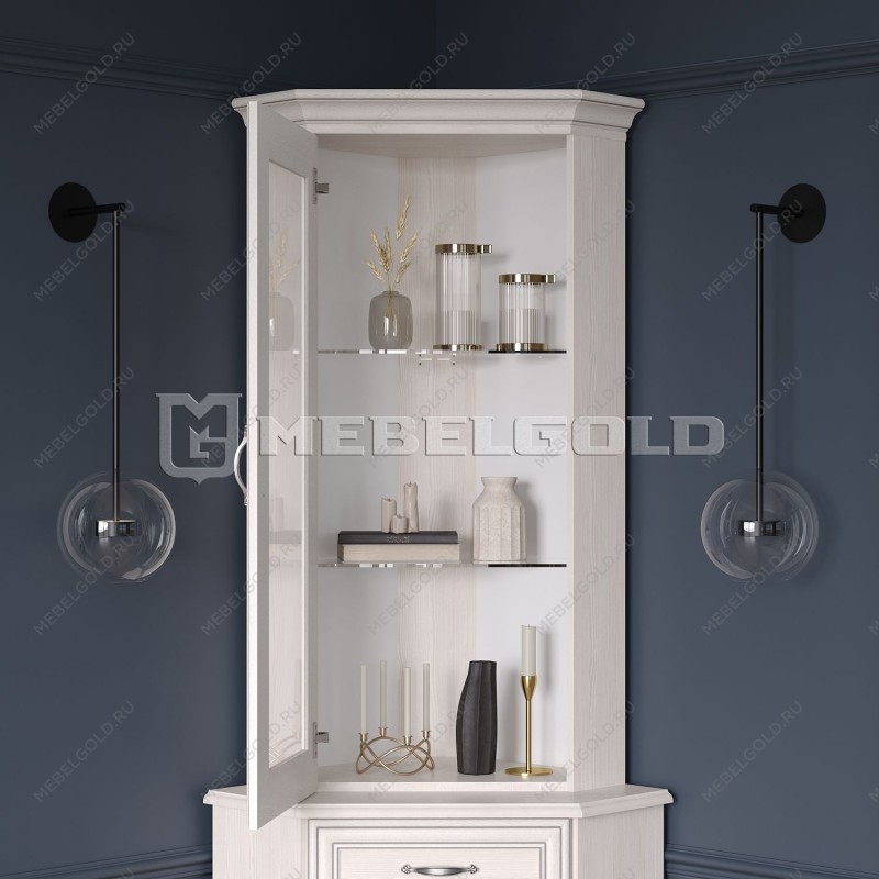 Шкаф с витриной Тиффани 1VU вудлайн кремовый | изображение 3