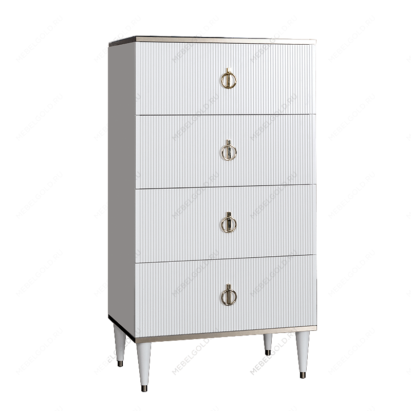 Комод 4 ящика Римини СОЛО (Белый/Серебро) РМКМ-6(s)