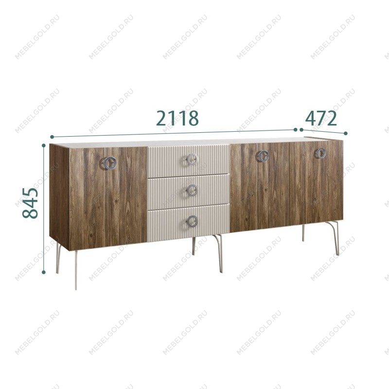 Комод 2.1м Bogemia Woodline Wood Fi (Шелк) (Novabuk/Хром) БМКМ-5