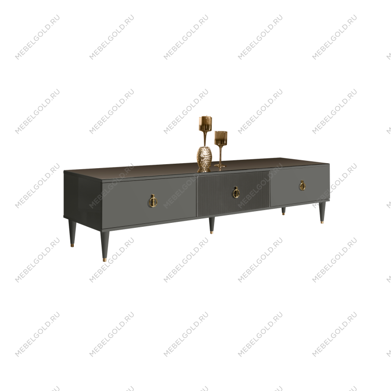 Тумба под телевизор 3 ящика Римини СОЛО (Серый/Золото) РМТ-4(s)