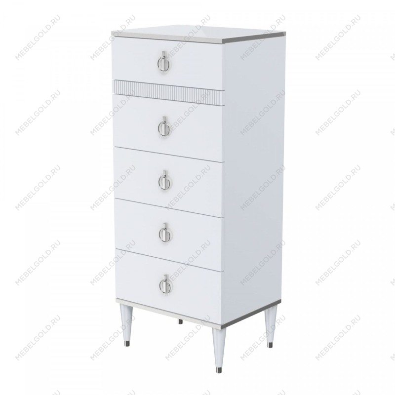 Комод узкий с планкой Римини СОЛО (Белый/Серебро) РМКМ-2(s)