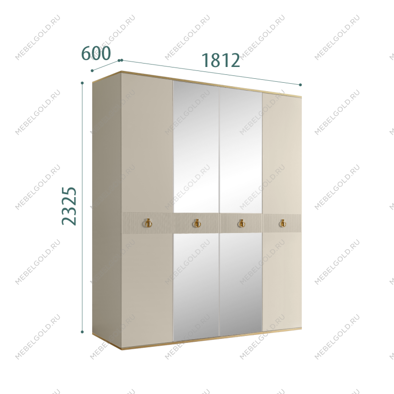 Шкаф 4-х дверный с зеркалом Римини СОЛО (Ваниль/Золото) РМШ1/4(s)