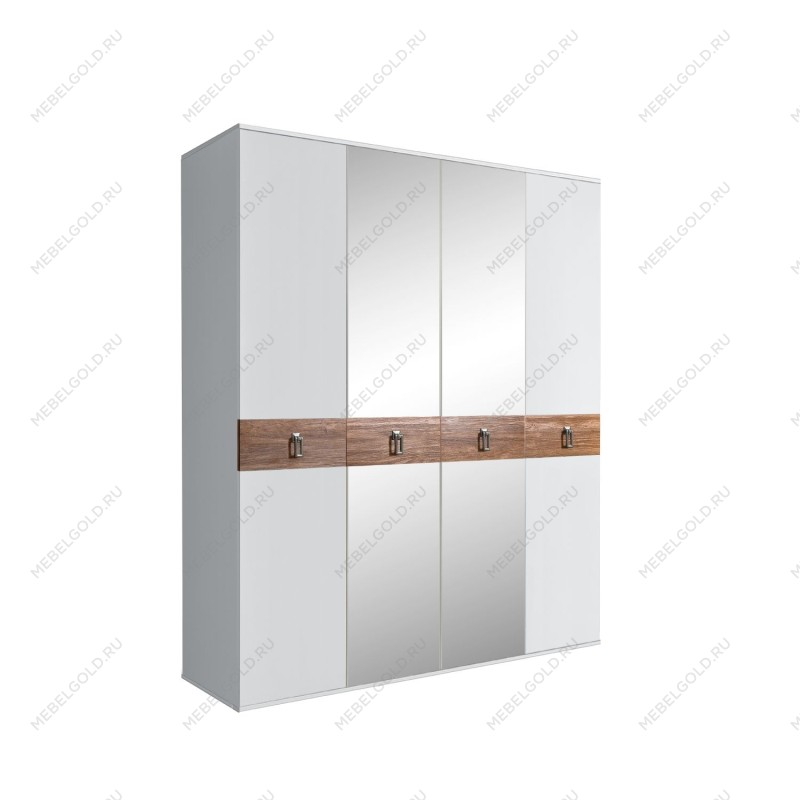 Шкаф 4-х дв. с зеркалами Bogemia Wood Fa (Белый/Хром) БМШ1/4(Wo)