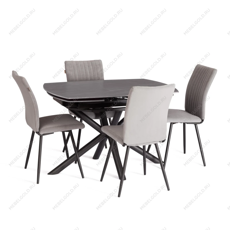 Стол обеденный Winston/Винстон, столешница керамика (матовая) /опоры металл, темно-серый/черный, (120+30+30)x80x75(+1) см | изображение 8