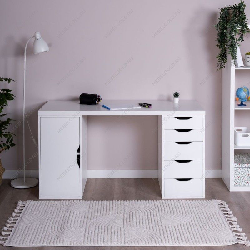 ИНГАР 2/5/ДВ стол письменный 140x75x55, белый | изображение 3