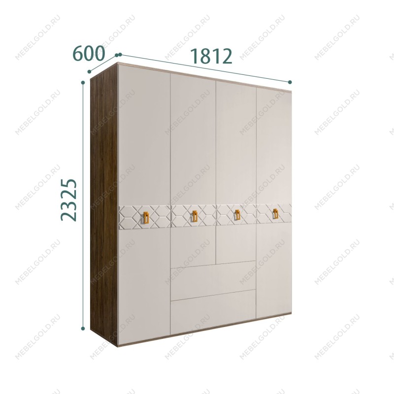 Шкаф 4-х дверный с ящиками Bogemia Woodline Fa (Шелк/Золото) БМШ2/41