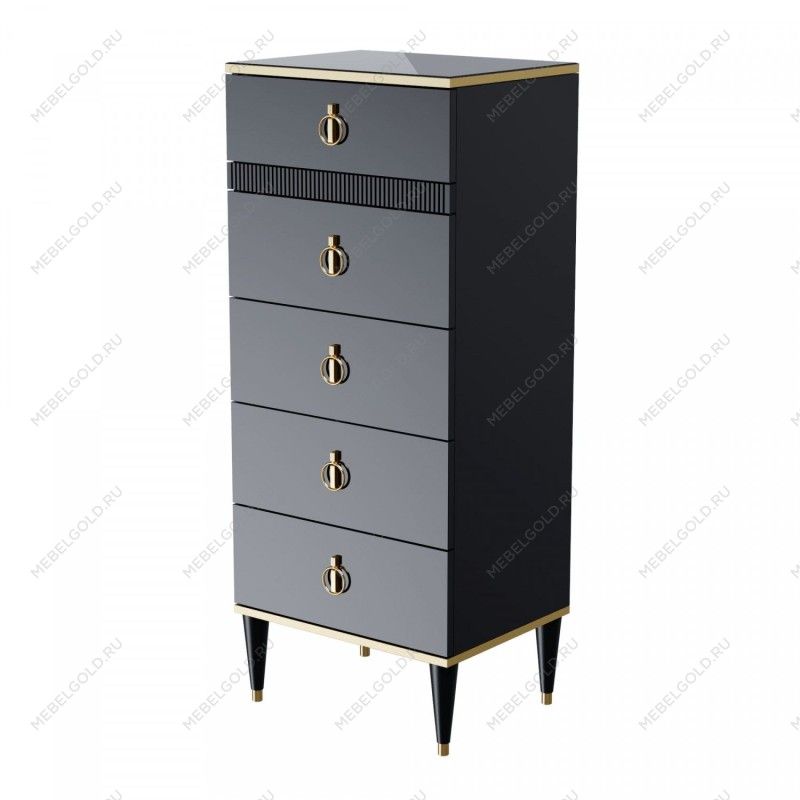 Комод узкий с планкой Римини СОЛО (Черный/Золото) РМКМ-2(s)