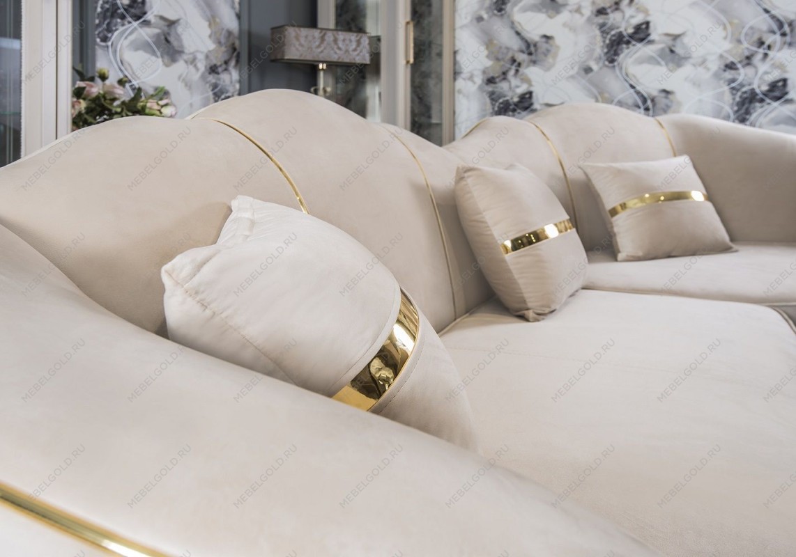 Диван Лара угловой 3-у-2 бежевый золото | изображение 9