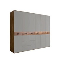 Шкаф 6-ти дверный с ящиками, Bogemia Woodline Wood Fi (Серый/Хром) БМШ2/61(Wo)