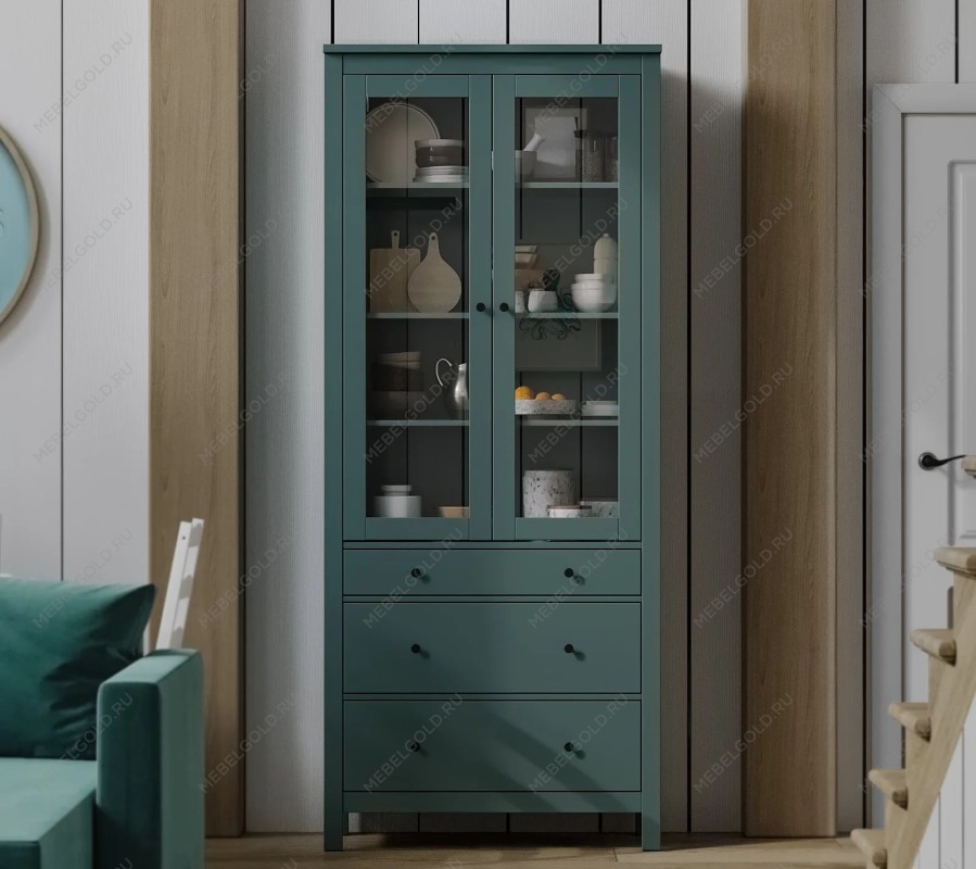 САГА шкаф с витриной 90 темно-бирюзовый | изображение 5