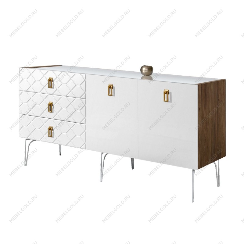 Комод 1.6м Bogemia Woodline Fa (Белый) (Lakobel/Золото) БМКМ-4