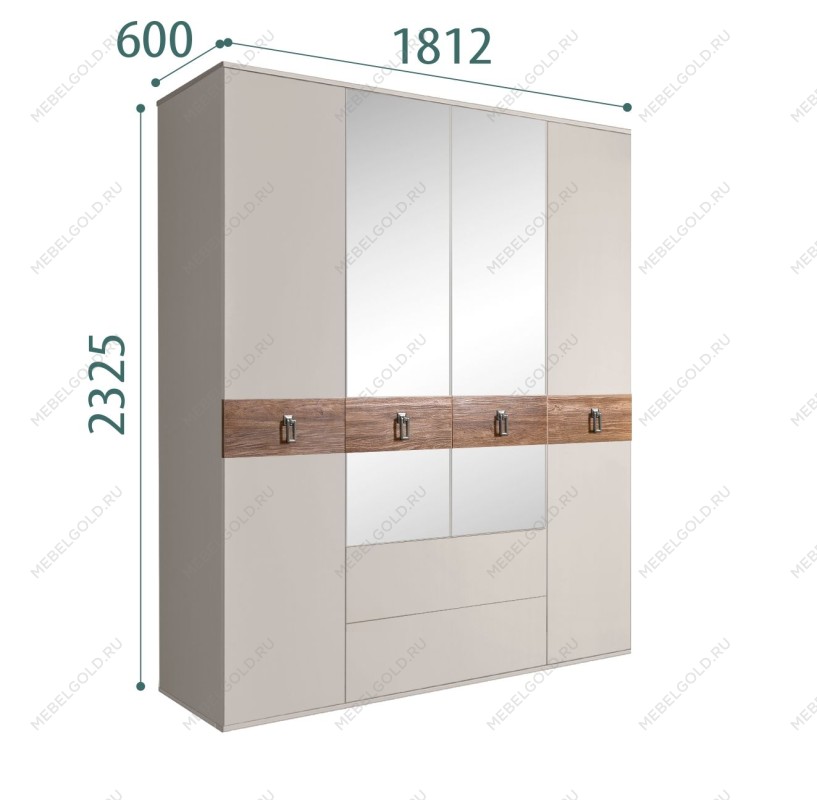 Шкаф 4-х дверный с зеркалами, с ящиками, Bogemia Wood Fa (Шелк/Хром) БМШ1/41(Wo)
