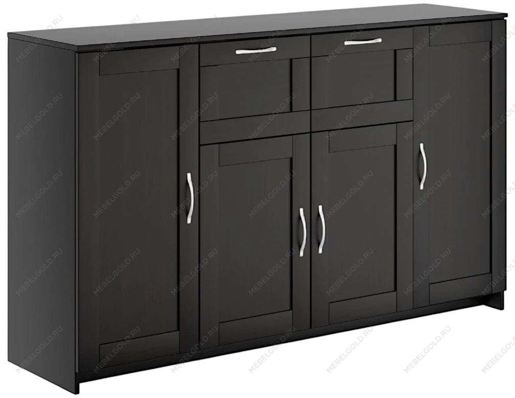 Тумба Сириус, 4 двери и 2 ящика, 156х41х95 см, дуб венге, черно-коричневая