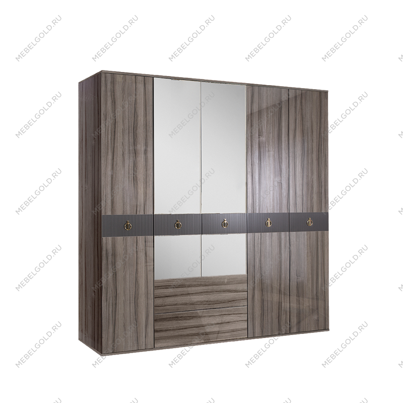 Шкаф 5-ти дверный с зеркалом, с ящиками Римини СОЛО (Орех империя/Золото) РМШ1/51(s)