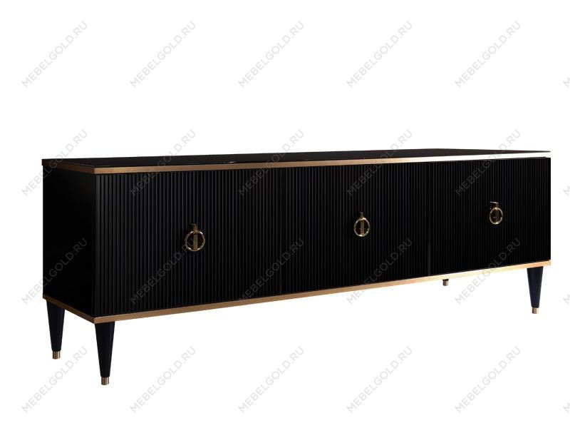 Тумба под телевизор (3 двери) Римини СОЛО (Черный/Золото) РМТ-2(s)