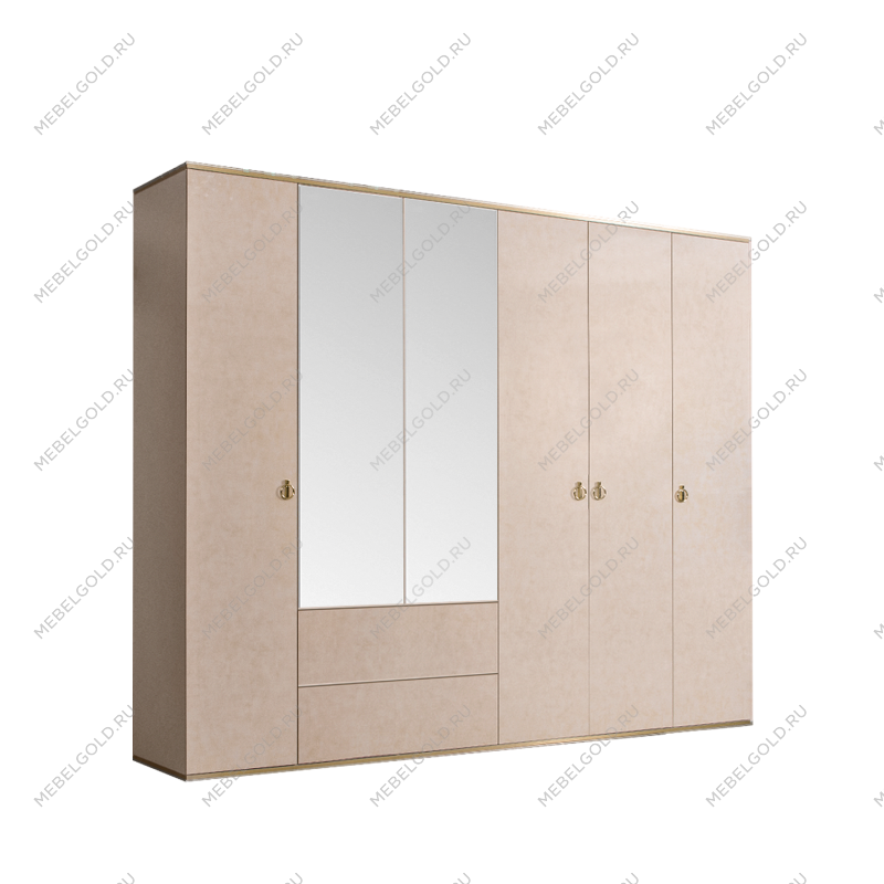 Шкаф 6-ти дверный с зеркалом, с ящиками Римини (Латте/Золото) РМШ1/61