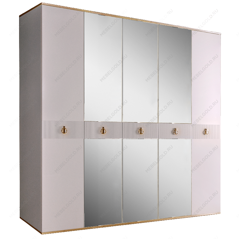 Шкаф 5-ти дверный с зеркалом Римини СОЛО (Белый/Золото) РМШ1/5(s)
