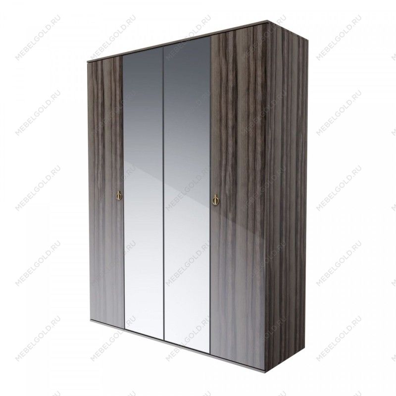 Шкаф 4-х дверный с зеркалом Римини (Орех империя/Золото) РМШ1/4