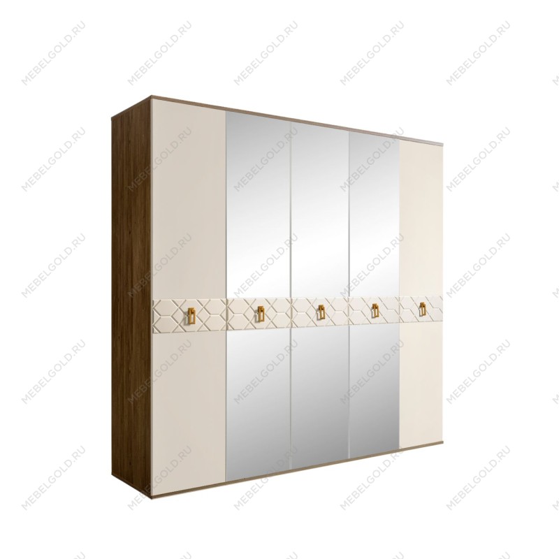 Шкаф 5-ти дв. с зеркалами Bogemia Woodline Fa (Слоновая кость/Золото) БМШ1/5(Fa)