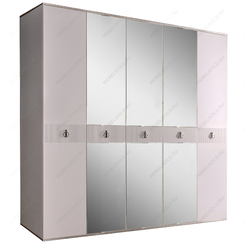 Шкаф 5-ти дверный с зеркалом Римини СОЛО (Белый/Серебро) РМШ1/5(s)