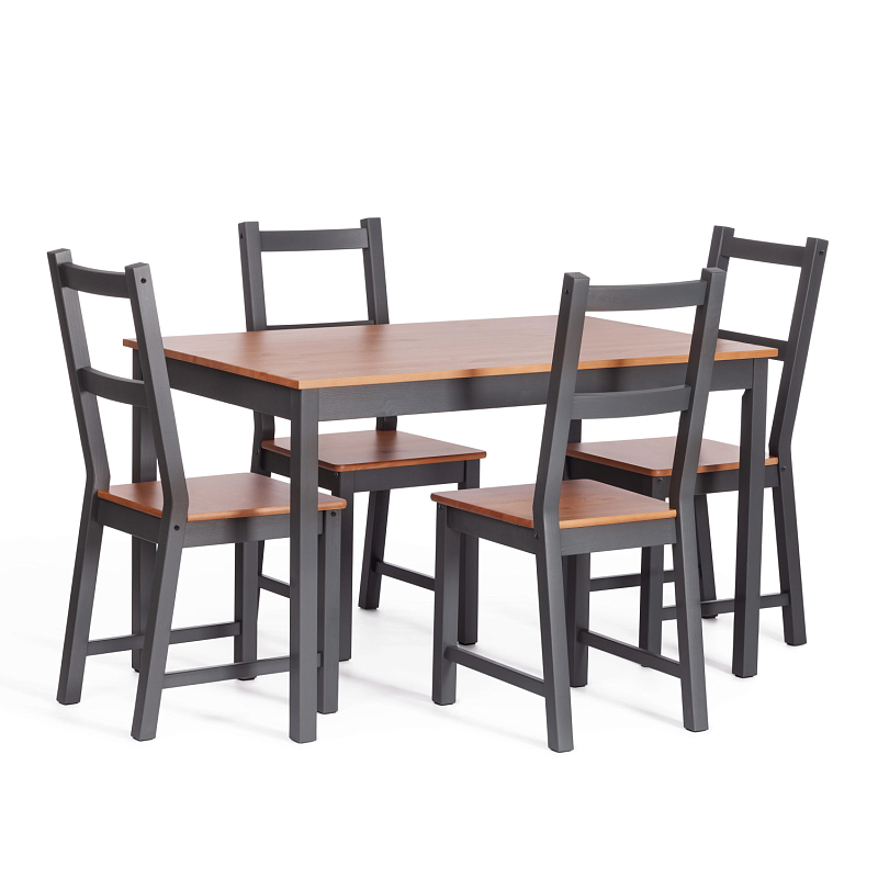 Обеденный комплект Соната (стол + 4 стула)/Sonata dining set, массив сосны, стол: 120х75х73см  стул :41х50х95см, антик /графит