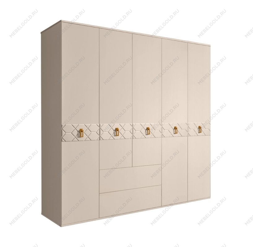 Шкаф 5-ти дверный с ящиками, Bogemia Farfalle (Ваниль/Золото) БМШ2/51(Fa)
