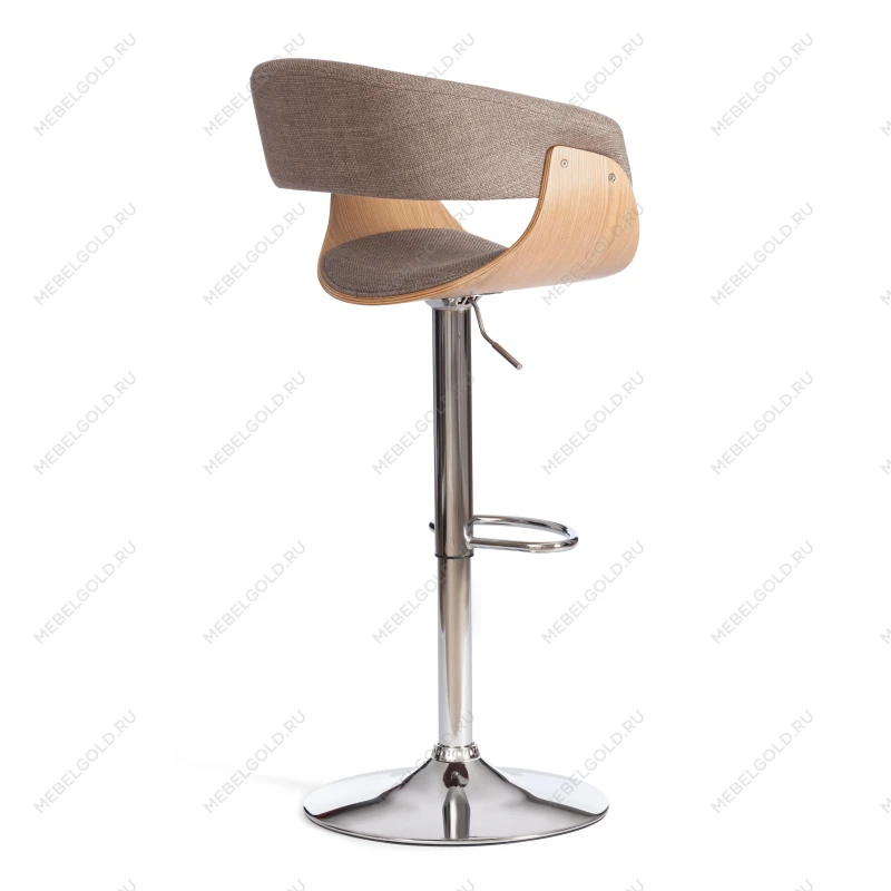 Барный стул VIMTA (mod.4021S), металл/дерево/ткань, 60х51х91,5-112,5 см, выс. сид. 61,5-82,5 см, бежевый/натур./хром, Aimcasa 5 | изображение 2