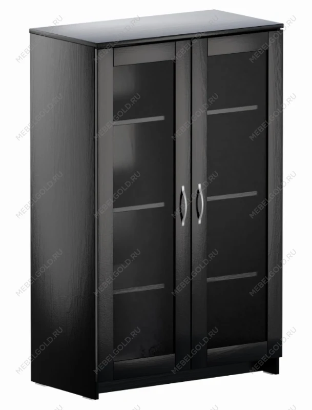 Тумба Сириус, 2 двери со стеклом, 78х41х124 см, дуб венге, черно-коричневая