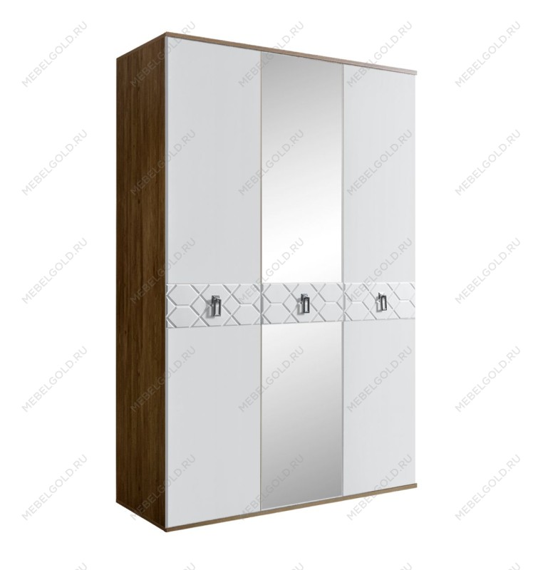 Шкаф 3-х дверный с зеркалом Bogemia Woodline Fa (Белый/Хром) БМШ1/3