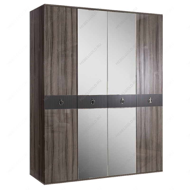 Шкаф 4-х дверный с зеркалом Римини СОЛО (Орех империя/Серебро) РМШ1/4(s)
