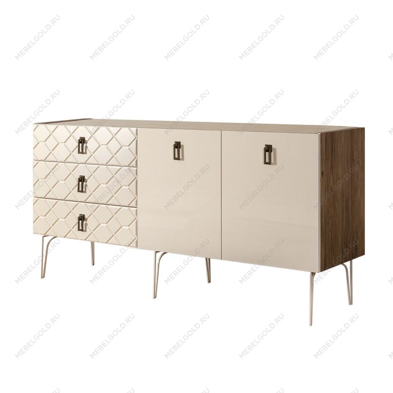 Комод 1.6м Bogemia Woodline Fa (Слоновая кость) (Novabuk/Черный) БМКМ-4