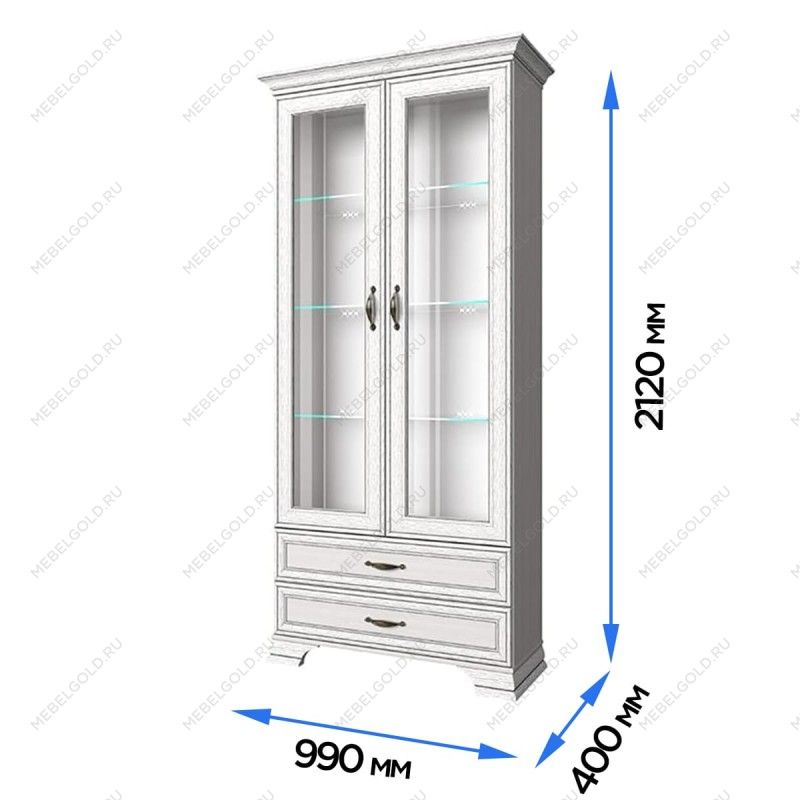 Шкаф с витриной Тиффани 2V2S вудлайн кремовый - Выставка Лобня | изображение 2