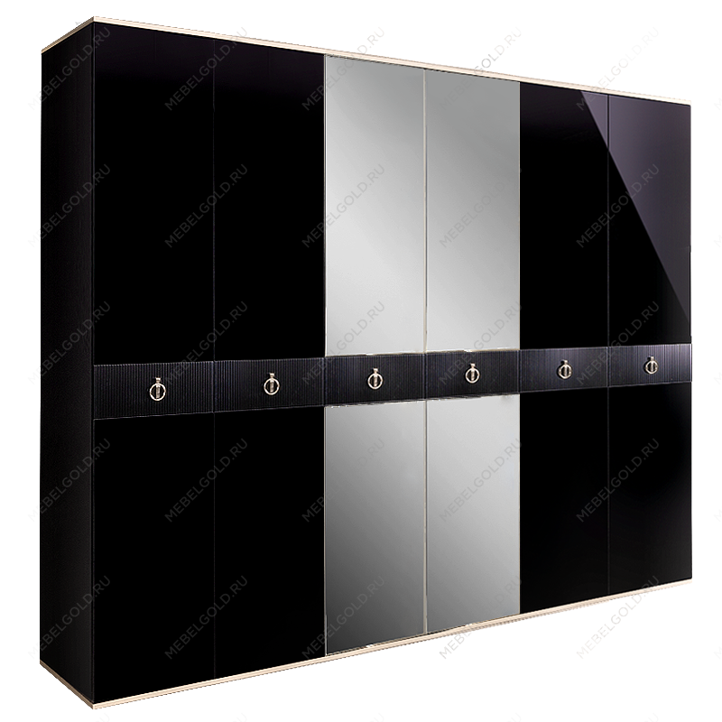 Шкаф 6-ти дверный с зеркалом Римини СОЛО (Черный/Серебро) РМШ1/6(s)