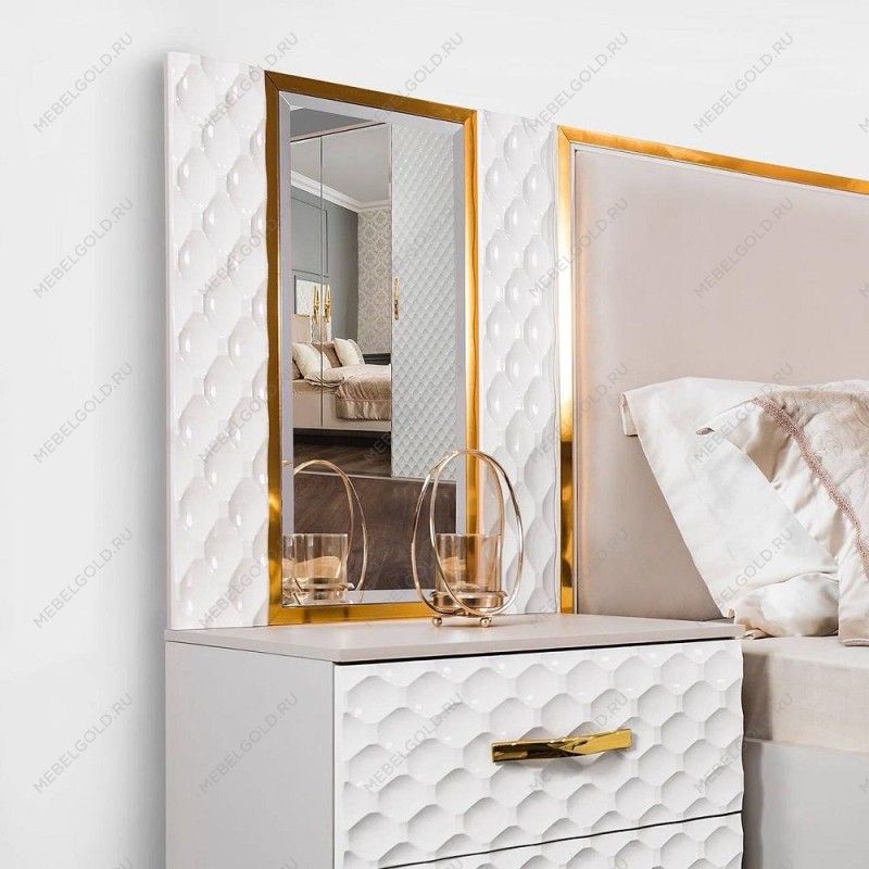 Зеркало Лара для прикроватной тумбы белый глянец