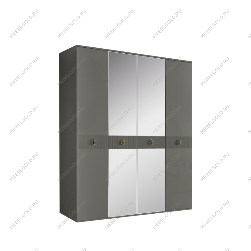Шкаф 4-х дверный с зеркалом Римини СОЛО (Серый/Золото) РМШ1/4(s)