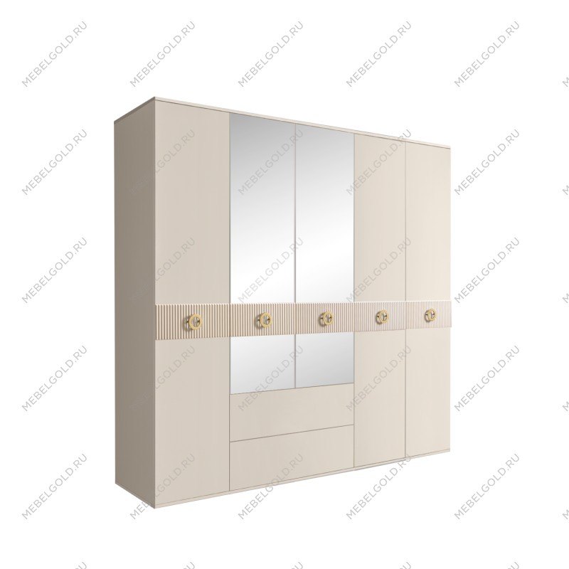 Шкаф 5-ти дверный с зеркалами, с ящиками, Bogemia Fillini (Слоновая кость/Золото) БМШ1/51(Fi)