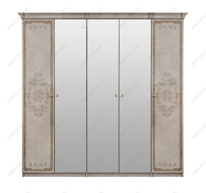 Шкаф Патрисия 5-дверный (2+1+2) с зеркалом крем корень глянец | изображение 1