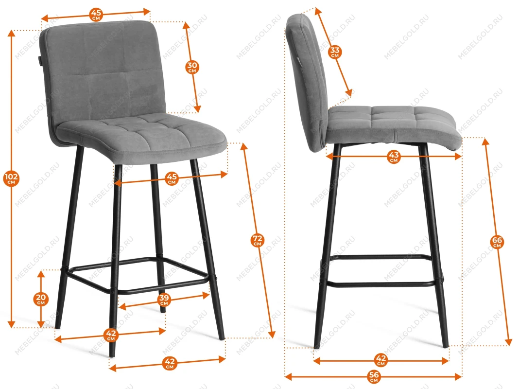 Полубарный стул Medeo/Медео, велюр, серый, 29, 42х56х102 см | изображение 15
