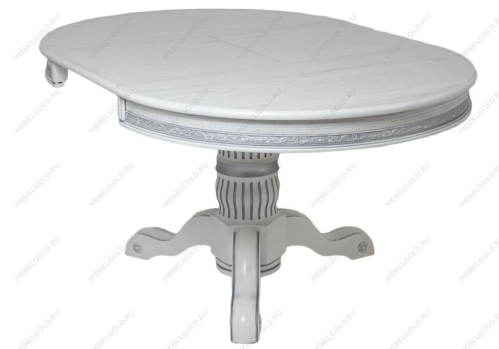 Стол круглый Милорд (110х160) Белый+патина серебро