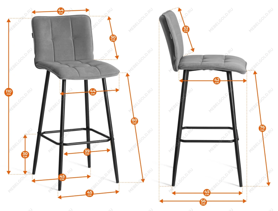 Барный стул Bari/Бари, экокожа, бежевый, 45х56х110 см | изображение 15