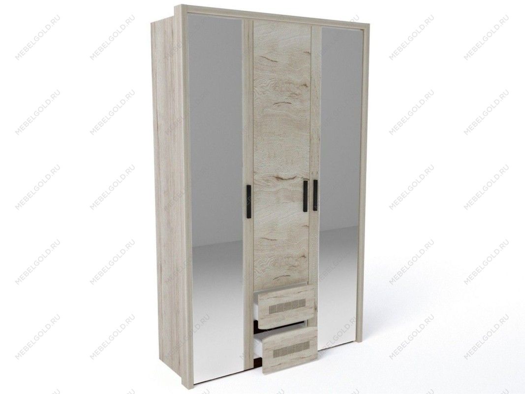 Шкаф 3-х дверный с декоративным обкладом, Мале (1442*544*2316) Дуб галифакс белый