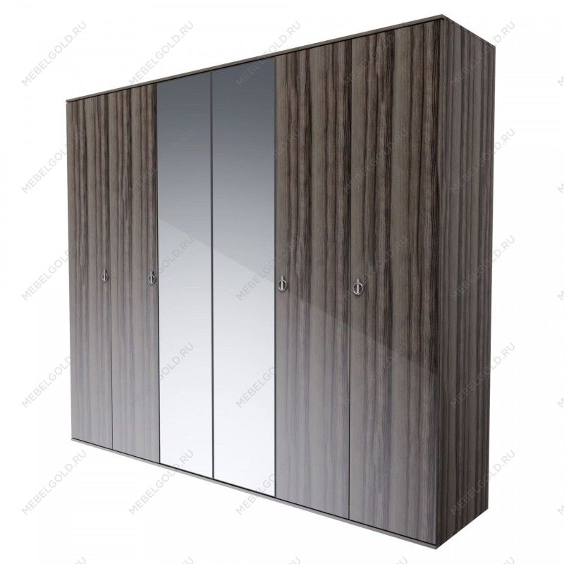 Шкаф 6-ти дверный с зеркалом Римини (Орех империя/Серебро) РМШ1/6