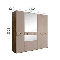 Шкаф 5-ти дверный с зеркалами, с ящиками, Bogemia Woodline Wood Fi (Мокка/Хром) БМШ1/51(Wo)