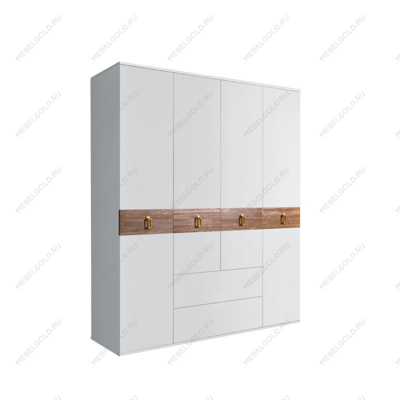 Шкаф 4-х дверный с ящиками, Bogemia Wood Fa (Белый/Золото) БМШ2/41(Wo)