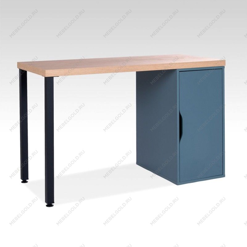 ИНГАР 1/ДВ/T стол письменный 120x75x55, дуб беленый/серо-бирюзовый/черный