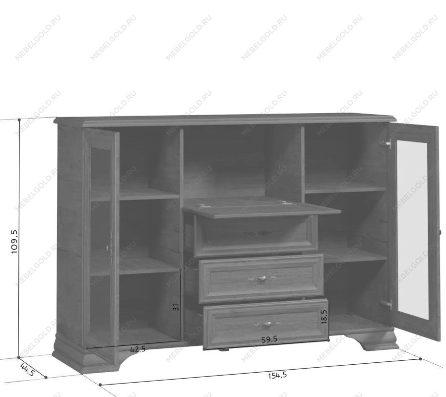 Комод-бар Кентаки KOM2W3S1B каштан | изображение 1