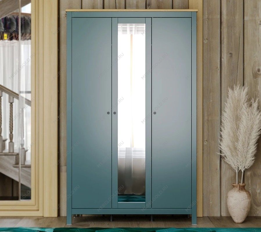 САГА шкаф 3 двери с зеркалом темно-бирюзовый/ясень | изображение 5